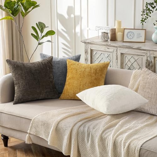 Textured Chenille Throw Pillow Covers 18x18 Set of 2 Yellow (Mustard Yellow / 18" x 18" (Pack of 2))