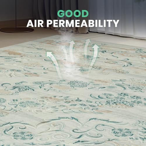 8x10 Boho Washable Area Rugs for Living Room (8' x 10' (Rectangular) / Milky White-light Blue-light Brown)