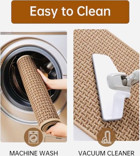 Kitchen Rugs and Mats Non Skid Washable Set of 2 PCS (Brown)