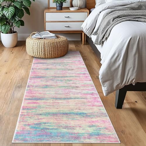Modern Abstract Runner Rug 2x6 Multi Pink Runners for Hallways Kitchen Rug Non Slip Washable Carpet Rug Runner Laundry Mat with Soft Low Pile for Entryway Bathroom Bedroom Kitchen (Multi-pink / 2' x 6' (Runner))