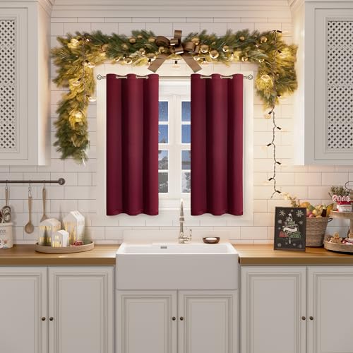 Short Curtains for Small Window 45 Inch Long (Burgundy / 38"W x 45"L (Pack of 2))