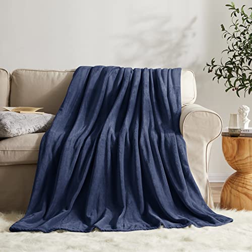 Fleece Blanket King Size Navy Lightweight Super Soft Cozy Luxury Microfiber Bed Blanket for All Seasons (Navy / King(108"x90"))