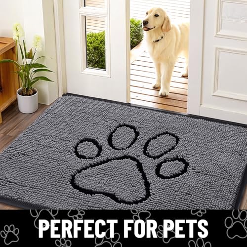Dog Door Mat for Muddy Paws (30"X20" / Dark Grey and Black)