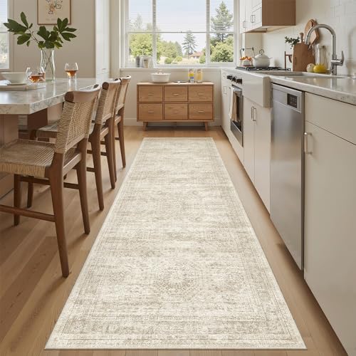 Washable Runner Rug 2'6"x8' Kitchen Hallway Runners Beige (Beige / 2'6" x 8' (Runner))