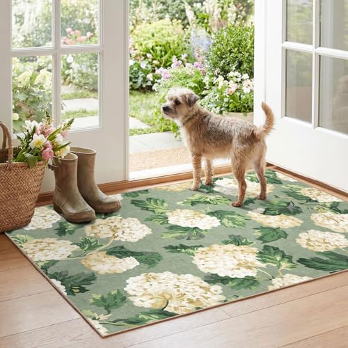Floral Outdoor Rug (Hydrangea Blooms - Sage Green / 2'4" x 3'7" (Rectangular))
