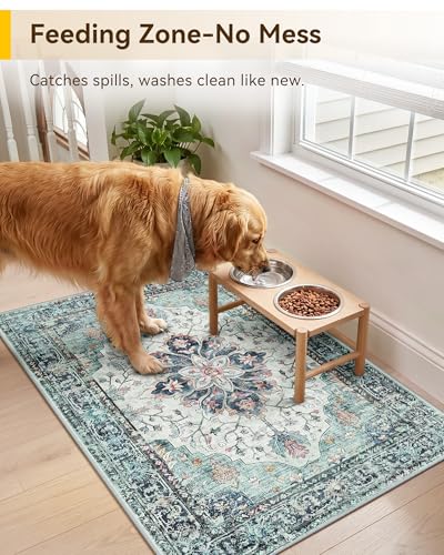 Washable Area Rug (Teal Green/White/Navy / 2' x 3' (Rectangular))