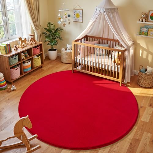 Red Round Area Rug 5ft Washable Circle Rugs for Bedroom Living Room (5' (Round) / Red)