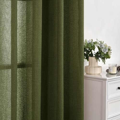 Olive Green Linen Curtains 40 Inch Length for Kitchen Window (Olive / 42"W x 40"L (Pack of 2))