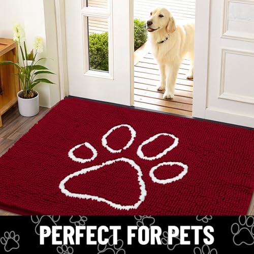 Dog Door Mat for Muddy Paws (24"X16" / Red and White)
