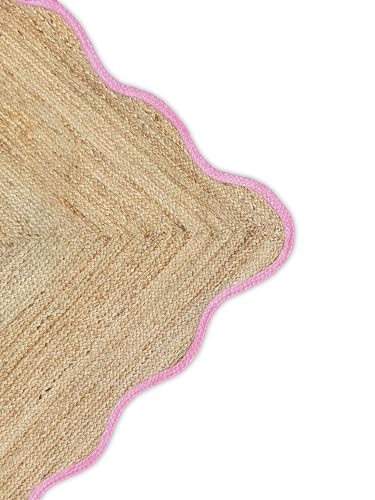 Wave Scalloped Natural Jute Boho Braided Area Rug (Light Pink / 9'x12' (Rectangular))