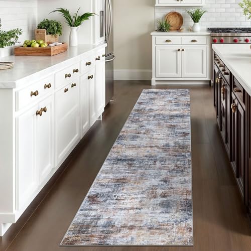 Abstract Runner Rug 2x10 Ft Washable Runners for Hallways (Orange/Brown/Grey / 2' x 10' (Rectangular))