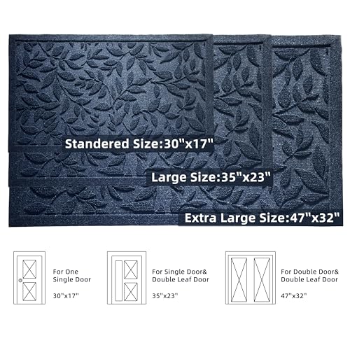 Blue Leaves Outdoor Indoor Entrance Door mat (Leaves-blue / 2'8" x 3'11" (Rectangular))