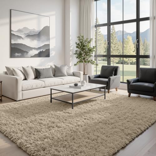 8x10 Fluffy Shag Area Rugs for Living Room Bedroom (Gray Camel / 8' x 10' (Rectangular))