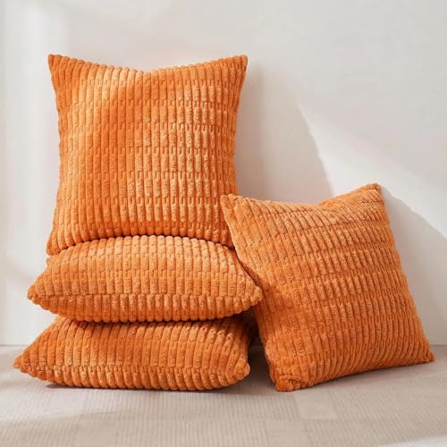 4 Packs Decorative Throw Pillow Covers for Living Room Couch Bed (18" x 18" (Pack of 4) / Orange)