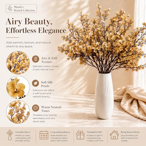 15 Bundles Artificial Gold Baby’s Breath Flowers (Gold)