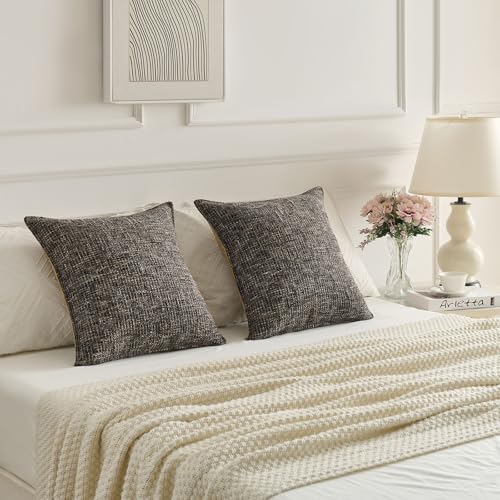 Pack of 2 Tweed Chenille Throw Pillow Covers 22x22 Inch (Coffee / 22" x 22" (Pack of 2))