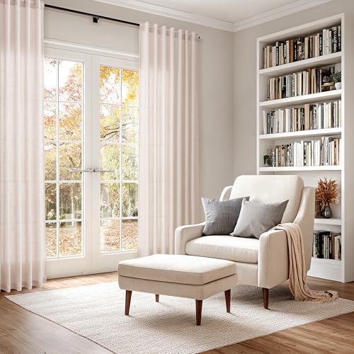 Natural White Linen Curtains 84 Inch Length for Living Room Burlap Light Filtering Semi Sheer Curtain Back Tab Neutral Farmhouse Privacy Drapes for Bedroom Office 52x84 (52"W x 84"L (Pack of 2) / Natural White)