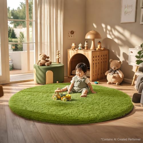 Round Rug 6Ft Green Circle Area Rug (7- Green / 6' (Round))