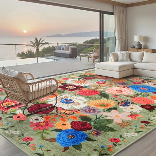 Floral Large Area Rug 10x14 for Living Room Bedroom (Green / 10' x 14' (Rectangular))