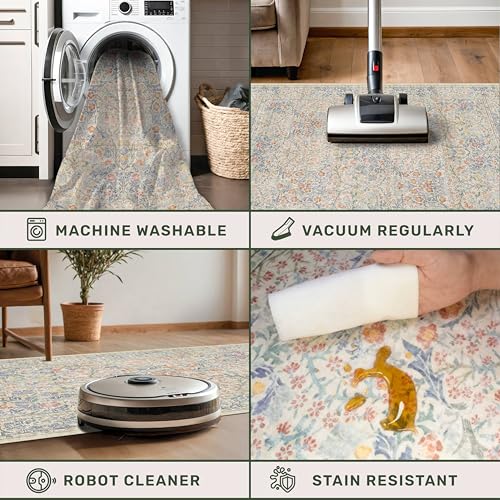 Washable Dining Room Rugs (Beige Blue / 6' x 9' (Rectangular))