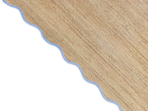 Wave Scalloped Natural Jute Runner Rug Boho Jute Rug Hallway Entryway Runner Rug (Sky Blue / 2'x12' (Runner))