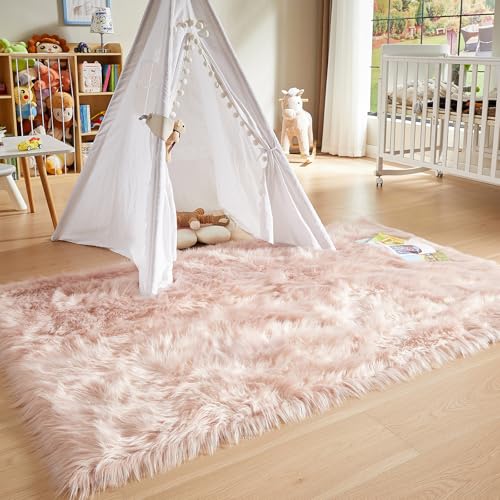 Faux Fur Sheepskin Rug for Living Room (4' x 6' (Rectangular) / Pink)