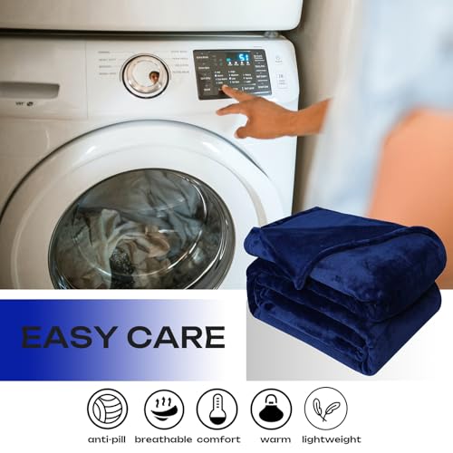 Fleece Plush Throw Blanket Navy Blue 50"x60"for Couch Fuzzy Cozy Flannel (Navy Blue / Throw(50"×60"))