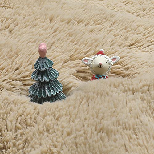 Beige Boho Round Circle Fluffy Area Rug 4Ft for Bedroom Nursery (Beige / 4' (Round))