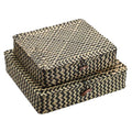 2Pcs Flat Wicker Woven Basket with Lid Natural Seagrass Storage Box (Small+Large / Black)