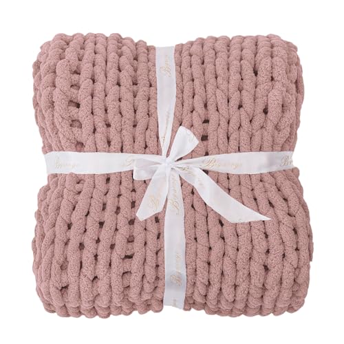 Chunky Knit Throw Blanket for Couch (Dusty Pink / 51"x63" (Large Size Throw）)