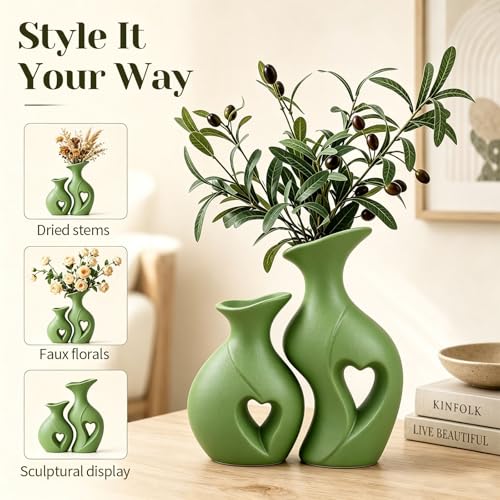 Heart Shaped Flower Vase Set Modern Farmhouse Vases (Light Green)