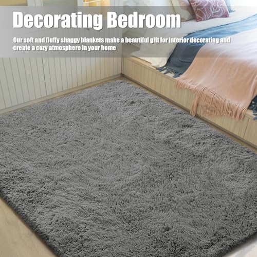 6x9 Fluffy Area Rug for Living Room (Deep Grey / 6' x 9' (Rectangular))