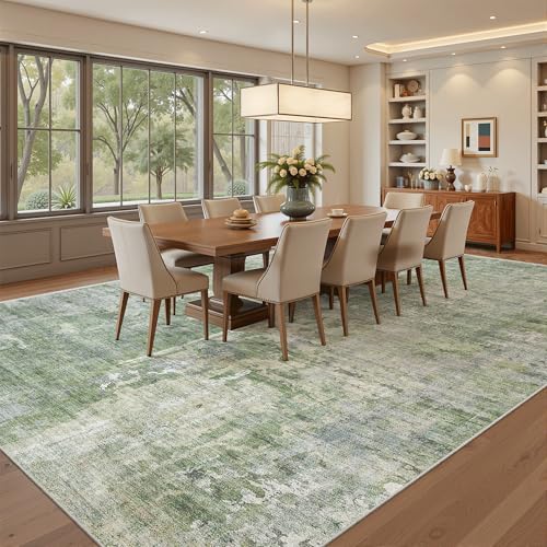 Abstract Rug 8x12 Large Living Room Area Rugs Washable Green (Green/Ivory / 8' x 12' (Rectangular))