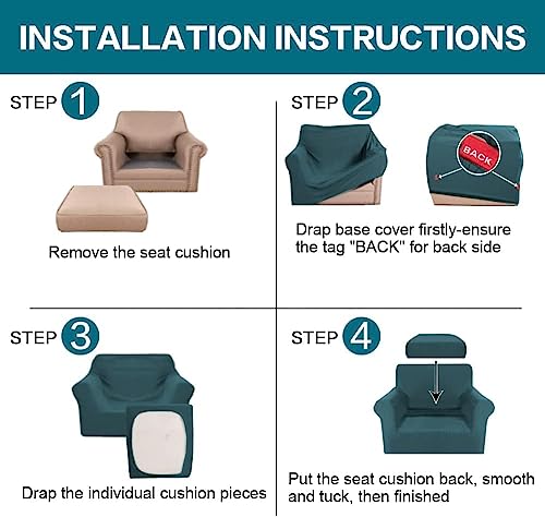 2 Piece Chair Covers Chair Slipcovers for Living Room Armchair Couch Cover Chair Sofa Cover with Individual Cushion Covers Furniture Cover for Chairs Feature Thick Fabric (Armchair (1 Cushion) / Deep Teal)