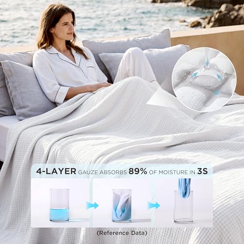 100% Cotton Muslin Blanket Queen Size for Bed (04 - White / Queen (90" X 90"))