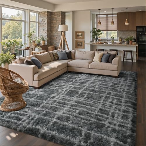8x10 Ft Extra Large Shag Rugs for Living Room (Fe Grey 5sm11 / 8' X 10' (Rectangular))