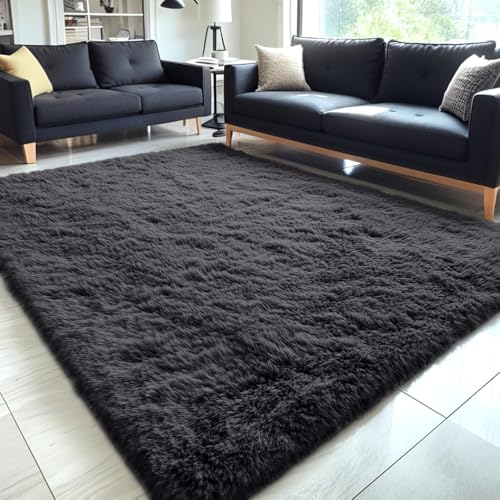 5x7 Machine Washable Large Area Rugs for Living Room (5x7 Ft / Black)