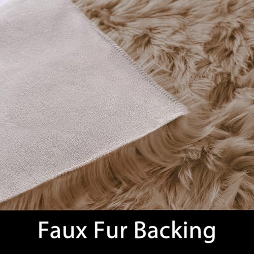 Brown Beige 2x5 Washable Small Rug Faux Sheepskin Fur Rug Fluffy Shag Rugs for Living Room Bedroom Dorm Furry Plush Rugs Cute Room Decor (2' x 5' (Runner) / Beige)
