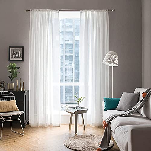 White Window Sheer Curtains 2 Panels Width 38 x Length 45 Inches (White / 38"W x 45"L (Pack of 2))