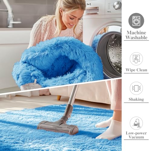 2x6 Machine Washable Runner Rugs for Hallway (2x6 Ft / Bright Blue)
