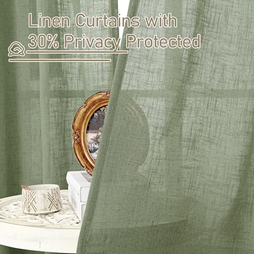 Sage Green Linen Sheer Curtains 84 inch for Living Room (52"W x 84"L (Pack of 2) / Sage Green)