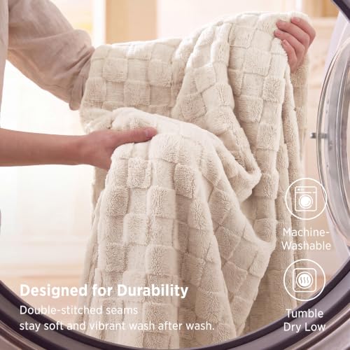Checkered Soft Cozy Throw Blanket for Couch (07 Cream / Throw (50" X 60"))