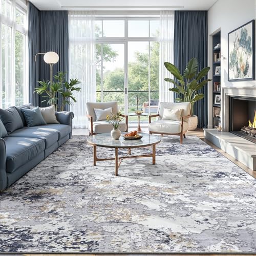 Washable 8x10 Area Rug with Non (Blue White Gold / 8' x 10' (Rectangular))