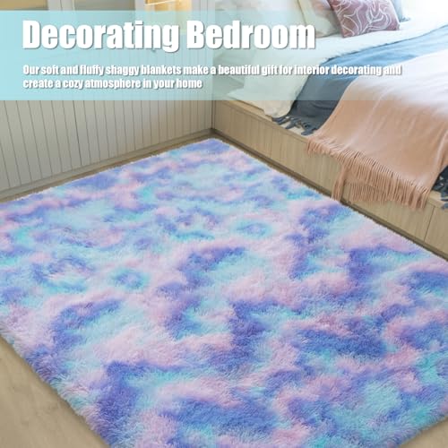 9x12 Fluffy Area Rugs for Living Room Bedroom (Rainbow Purple / 9' x 12' (Rectangular))