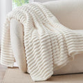 Ribbed Fleece Throw Blanket for Couch (Cream / Throw(50"x60"))