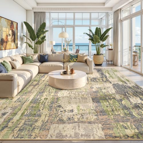 Abstract Area Rug Modern Washable Rug Soft Non Slip Rug Low Pile for Bedroom Living Room Dining Room Green 8x10 Feet (Green / 8' x 10' (Rectangular))