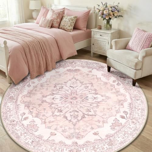 Washable Area Rug (Pink / 6' (Round))
