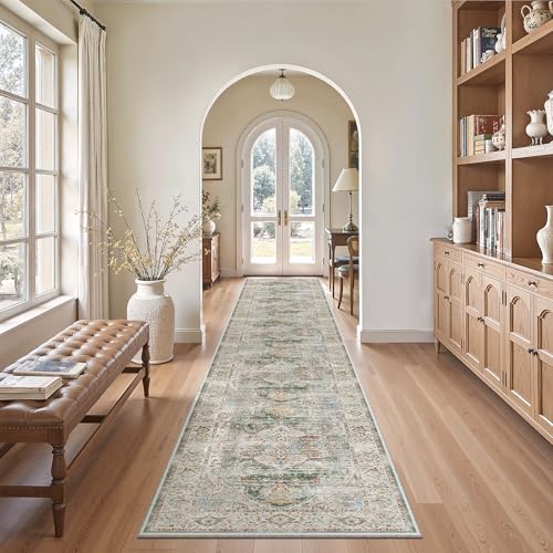 Washable Runner Rugs 2x12 Long for Hallway Kitchen Soft (Green / 2' x 12' (Runner))