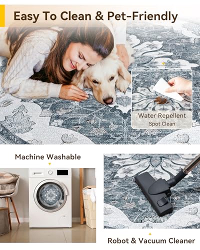 Washable Area Rug (Grey/White/Beige / 5' (Round))