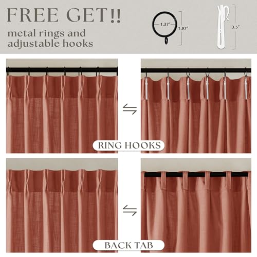 Firebrick Pleated Linen Curtains 96 Inches Long for Living Room 2 Panel Set (Firebrick / 40"W x 96"L (Pack of 2))